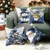 Papá Noel, Reno, Muñeco de Nieve, Funda de Almohada Decorativa Suave para Alojamiento con Ambiente Azul, Comercio Exterior, Decoración para el Hogar Europea y Americana, Venta al por Mayor de Festividades