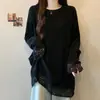 Camiseta de Manga Larga con Encaje y Terciopelo Engrosado Talla Grande para Mujer en Otoño e Invierno Nueva para Gorditas Ajuste Holgado Adelgazante Cubre Piel Top