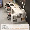Escritorio de computadora para dos personas, escritorio de gaming para computadora de escritorio, escritorio en forma de L con estantería integrada, escritorio para oficina en casa lado a lado, mesa de esquina