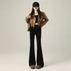Jeans American Retro com Barra Dobrada para Mulheres, Estilo Hot Girl, Primavera e Outono, Cintura Baixa, Corte Slim, Modelador, Levemente Flare, Calça Comprida