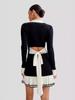 Vestido de punto con tirante de lazo Otoño e Invierno Manga Larga Hebilla de Perla Estilo Chanel Falda con Volantes Europa y América Transfronterizo
