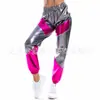 Pantalones Deportivos Hip-Hop Streetwear para Mujer Costura Multicolor Luz Láser Metálica Pierna Ancha Pantalones para Mujer Comercio Exterior Europeo y Americano
