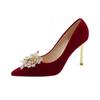 Zapatos de tacón alto para mujer 2023, nuevos, con punta puntiaguda, boca baja, tacón de aguja, de una sola capa, para vestido de novia, zapatos de boda de dos vías.