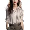 Primavera Único y Hermoso Estilo Francés Ligero y Maduro Blusa de Gasa de Gama Alta Estilo Mono Marino Camisa Rayada para el Trabajo