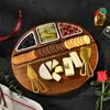 Tábua de Corte de Madeira Simples Prato para Queijo Lanche com Faca e Garfo Doméstico Redondo Bandeja para Frutas Pão