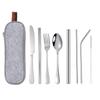 Viaje portátil al aire libre transfronterizo cuchillo y tenedor de acero inoxidable cuchara cepillo pajita para té de leche con perlas palillos juego de 8 piezas