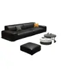 Sofá Grande de Piel de Vaca Negra, Sala de Estar Minimalista Moderna Estilo Italiano, Piel Resistente a Arañazos de Gato, Sofá de Látex Recto en Bloque para Alquiler de Apartamento