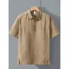 Estilo Old Money Camisa de Lino Puro Manga Corta Polo para Hombre Delgado Verano Casual Top de Lino