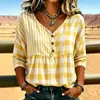 Camisa informal de estilo casual para mujer impresa en 3D, camiseta de punto cruzada para mujer, holgada, cuello en V, tres botones, manga media, jersey