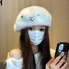 Boina de pele de coelho feminina outono e inverno japonês amor pelúcia nuvem chapéu para rosto mostrar pequeno all-match jornaleiro pintor chapéu maré
