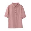 Camisa Casual Feminina Jacquard de Algodão e Linho Retrô Cor Sólida Manga Curta Solta e Versátil Camisa Casual Feminina de Linho Manga Curta