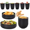Juego de Platos, Tazones y Vasos Portátiles Gruesos de Paja de Trigo Negro y PP para 6 Personas, Hogar, Viajes al Aire Libre