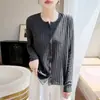 Cárdigan de Punto Canalé con Cuello Redondo Estilo Francés para Otoño Invierno, Cardigan de Punto Versátil de Manga Larga Adelgazante para Mujer