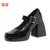 LiuFu En Stock Deseo Comercio Exterior Nueva Moda Europea y Americana Talla Grande Tacón Grueso Punta Cuadrada Hebilla Zapatos de Moda para Mujer