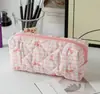 Bolsa de maquillaje con lazo a cuadros, gran capacidad, acolchada, para estudiantes, portátil, suave, para lavado