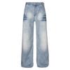 Comercio Exterior Hombres Cuatro Estaciones Estilo Americano Vintage Lavado Color Claro Desgastado Blanco Rayo Patrón de Bambú Jeans Tubo Recto para Amantes
