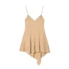 Verano 2026 Nuevo Estilo Moda Europea y Americana Simple Cuadros Encaje Vestido Corto Irregular Falda de Tirantes Sexy