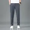 Calça de Terno Masculina de Seda Gelada Respirável Fina de Verão Secagem Rápida Solta Reta Micro-Elástica Tendência Casual