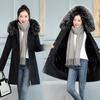 Parka de Lana de Invierno 2024 Talla Grande para Mujer, Largo Medio con Cuello de Piel Grande, Abrigo de Algodón Holgado
