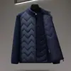 Chaqueta de Invierno para Hombre con Parches de Algodón Cuello Alto Patrón de Espiga Forro Acolchado Relleno Grueso Abrigo Cálido Chaqueta Casual de Negocios
