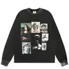 Divertido Independiente Divertido Dibujo Animado Cabeza Grande Cara Gris Cara Grande Tinta Blanca Impresión Digital Directa Camiseta de Manga Larga Top