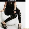 Leggings de Nueve Puntos Elásticos Ajustados de Cuero Sintético Mate para Mujer, Nuevos de Primavera y Otoño, Rotos y Desgastados de Estilo Europeo y Americano