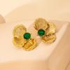 Brincos Europeus e Americanos Retrô Pedra Verde Esmeralda Natural Brincos para Mulheres Aço Inoxidável Banhado a Ouro Pétala de Flor Brincos Venda Direta de Fábrica