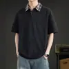 Camiseta de manga corta de retazos a cuadros de verano para hombre, top versátil de jacquard de manga media de corte holgado de moda para hombre