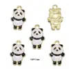 Accesorios para Joyería de Aleación con Goteo de Aceite de Animales de Dibujos Animados Panda Bambú Pendientes Colgante Pulsera Colgante de Cremallera W222