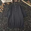 Suéter de Punto para Hombre Línea Gruesa Retro Americano Manga Corta Cuello Henry Clásico Top Casual de Moda Manga Corta