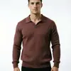 Suéter masculino de outono e inverno, de manga comprida, cor sólida, com gola dobrável, de tricô, versátil, simples, moderno e com estilo "old money".