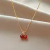 Collar Colgante Cereza Roja, Joyería de Cadena para Clavícula de Lujo para Mujeres