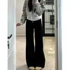 Jeans negros acampanados para mujer, nuevo estilo de verano, talla grande, elásticos, adelgazantes, adecuados para cuerpo tipo pera, pantalones de pierna ancha bootcut