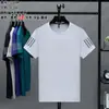 Camiseta de Manga Corta de Seda Helada para Hombre de Verano de Secado Rápido Media Manga Tres Rayas Deportes al Aire Libre Correr Fitness Holgada Estampable LOGO
