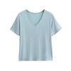 Camiseta de verano fina de manga corta con cuello en V para mujer, cómoda, holgada, adelgazante, informal, con mascarilla, a la moda