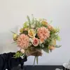 Buquê de Rosas e Hortênsias, Flores de Seda, Arranjos de Flores Secas, Flores Artificiais Decorativas, Flores de Plástico, Buquês de Casamento