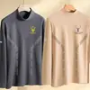 Camisa masculina de base em veludo dupla face para outono e inverno, roupa íntima térmica de veludo alemão dupla face com gola semi-alta, top camiseta de manga longa
