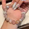 Pulsera de Ágata Flor de Cerezo Natural Cristal de Fresa Pulsera de una Sola Hilo Pulsera de Ojo de Gato Piedra Lunar Joyería Unisex