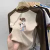 Camiseta de manga larga cálida con bloques de color, cuello redondo, para niños de tamaño mediano a grande, Otoño/Invierno 2026, top básico versátil casual para niñas