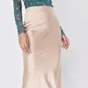 Falda de Satén de Acetato Hada Primavera y Verano Alta Gama Larga Color Puro Media Longitud Falda Sexy Pura Deseo Línea A