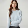 Suéter de punto de cachemira 100% pura para mujer, cuello redondo, hombro regular, grosor doble de 7 hilos, estilo simple, versátil, capa base