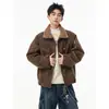 Chaqueta de Algodón con Solapa de Lana de Cordero Estilo Americano para Hombre, Marca de Invierno de Moda, Abrigo de Algodón Engrosado Integrado de Cuero Pu y Piel Tie-Dye Holgado