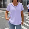 2026 Verano Nueva Ropa de Mujer Amazon Wish Transfronteriza Europea y Americana Color Sólido Texturizado Plisado Cuello de Muñeca Botón Camiseta