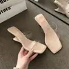 Sandalias de Tacón Alto para Mujer 2026 Verano Nuevas Versátiles Transparentes de Punta Cuadrada Tacón Grueso Pantuflas de Moda para Mujer