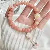 Pulsera de Raíz de Bodhi Desgastada con Gradiente Rosa de Doble Círculo para Mujer, Accesorio de Hilo Manual Artístico para Transmisión en Vivo de Tiktok