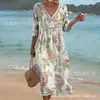 2026 Nuevo Vestido Casual de Moda Transfronterizo para Mujer, Manga Corta, Cuello en V, Patchwork, Vestido de Verano