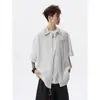 Camisa Retrô de Manga Curta Estilo Old Money para Homens, Jaqueta Camisa Texturizada Tendência de Verão, Top Colarinho para Casais High Street