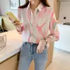 Toma Real de Ropa Femenina de Comercio Exterior: Elegante Ropa Casual de Otoño Nueva para Mujer, Camisa de Gasa Colorida con Solapa, Camisa Cardigan