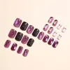 Halloween Gato Morado Ojo de Gato Uñas Portátiles Brillo Uñas Postizas Lindo Fantasma Murciélago Momia Red de Araña Piezas de Arte para Uñas