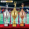 Trofeos de cristal hechos a medida para competiciones de bádminton, premios y recuerdos personalizados para campeones de eventos deportivos individuales y de dobles